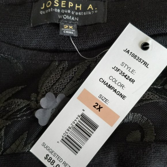 NWT $88 JOSEPH A 3D FLOWER MESH SLEEVES KNIT TOP IN BLACK Top Sz 2X VERY CHIC! - Picture 7 of 7